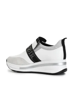 slip-on donna in pelle con strass bianco