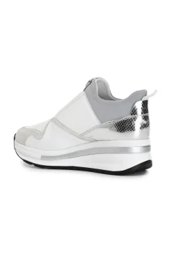 slip-on donna in pellle con inserti laminati bianco