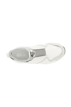 slip-on donna in pellle con inserti laminati bianco