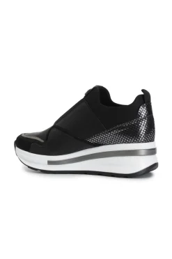 slip-on donna in pellle con inserti laminati nero