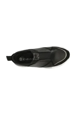 slip-on donna in pellle con inserti laminati nero