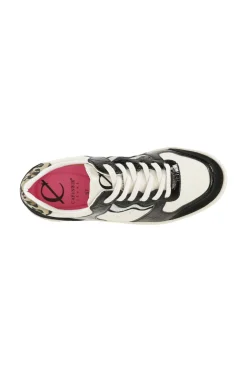 sneakers bassa da donna effetto naplack e pelle nero beige