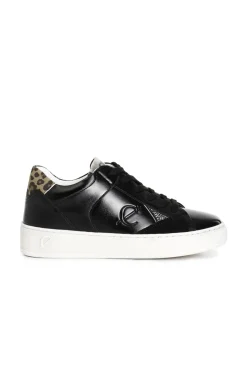 sneakers da donna effetto laminato nero/maculato