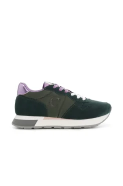 sneakers da donna in pelle scamosciata e tessuto verde