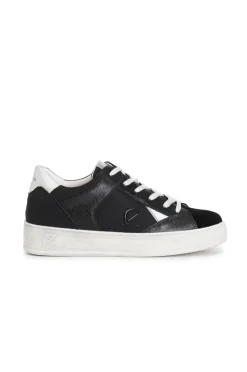 sneakers da donna in pelle e pelle scamosciata con riporti effetto metallico multi nero