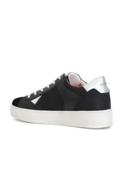 sneakers da donna in pelle e pelle scamosciata con riporti effetto metallico multi nero