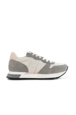 sneakers da donna in pelle scamosciata e tessuto grigio