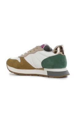 sneakers da donna in pelle scamosciata e tessuto multicolor