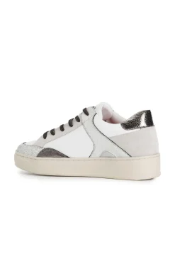 sneakers da donna in pelle con lacci bianco/beige