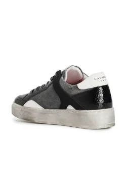 sneakers da donna in pelle con lacci multi nero
