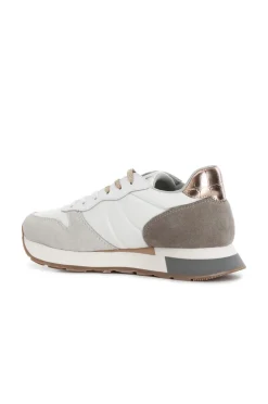 sneakers da donna in pelle scamosciata e tessuto multi taupe