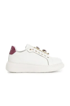 sneakers da donna in pelle con accessori gioiello removibili bianco/bordeaux