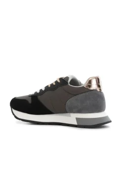 sneakers da donna in pelle scamosciata e tessuto multi nero