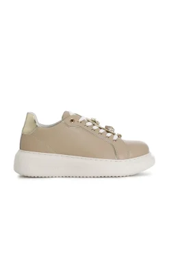 sneakers da donna in pelle con accessori gioiello removibili nocciola