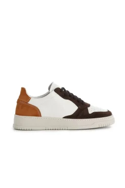 sneakers da uomo allacciate in pelle e camoscio multi cioccolato