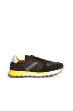 sneakers da uomo in pelle scamosciata e tessuto multi militare