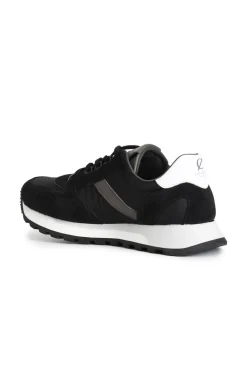 sneakers da uomo in pelle scamosciata e tessuto multi nero