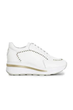 sneakers in pelle con borchie bianco