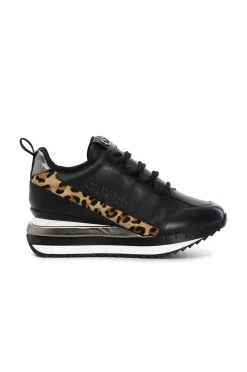 sneakers in pelle con inserti animalier e laminati