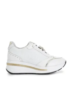 sneakers in pelle con ricamo e accessorio cuore removibile bianco