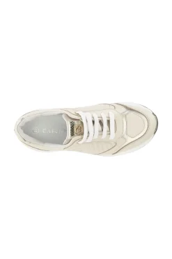sneakers in pelle con ricamo imbottito beige