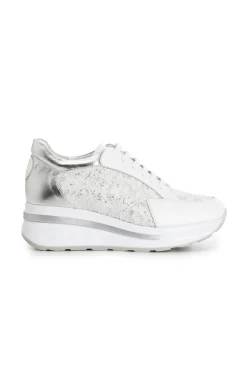 sneakers in pelle e pizzo bianco