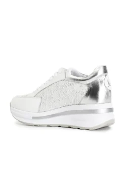 sneakers in pelle e pizzo bianco
