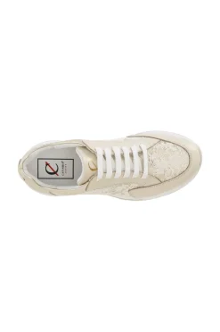 sneakers in pelle e pizzo beige