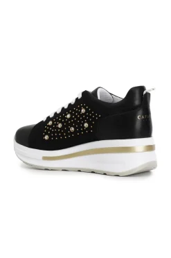 sneakers in pelle scamosciata con borchie e strass nero