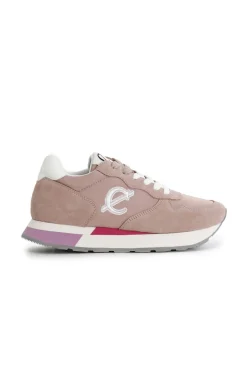 sneakers in pelle scamosciata e tessuto cipria