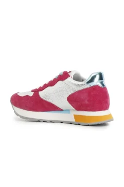 sneakers in pelle scamosciata e glitter fuxia