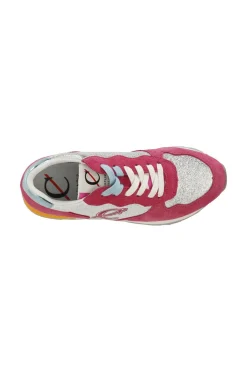 sneakers in pelle scamosciata e glitter fuxia