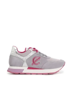 sneakers in pelle scamosciata e tessuto con riporti glitter glicine