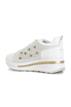 sneakers in pelle scamosciata con borchie e strass bianco
