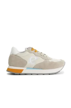 sneakers in pelle scamosciata e tessuto beige