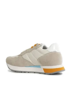 sneakers in pelle scamosciata e tessuto beige