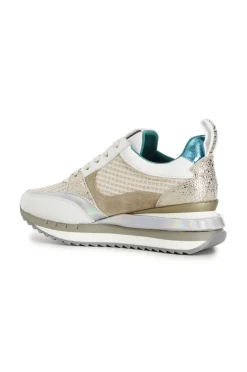 sneakers in tessuto glitter con lacci multi platino