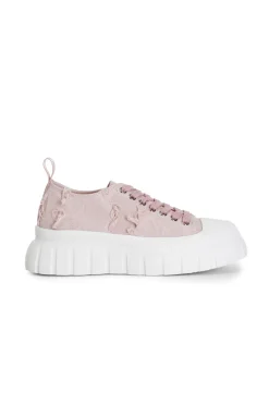 sneakers in tessuto sfrangiato cipria