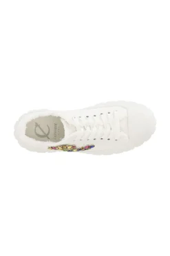 sneakers in tessuto sfrangiato e patch di strass bianco