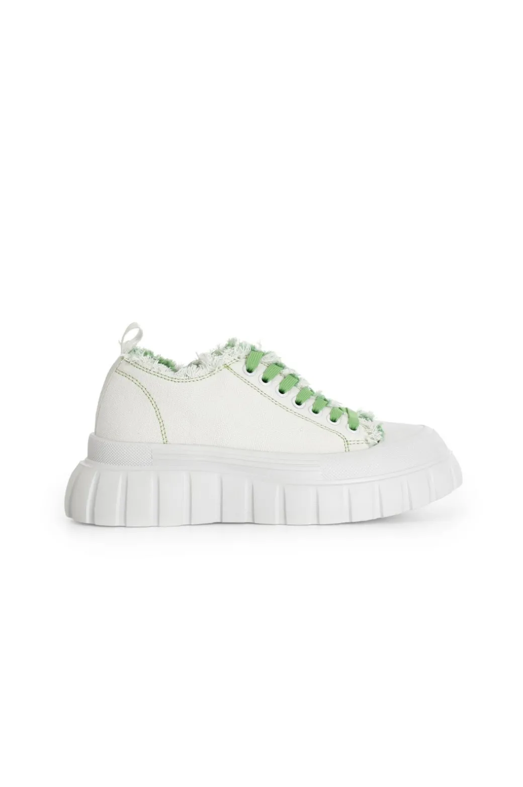 sneakers in tessuto sfrangiato e cuciture a contrasto bianco/verde