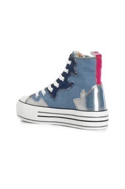 sneakers mid in tessuto jeans con strass jeans