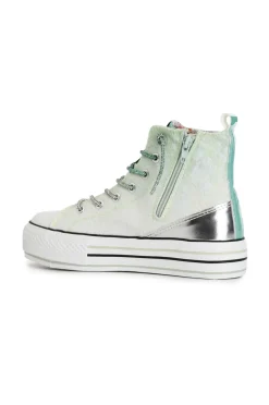 sneakers mid pizzo degradé con lacci strass menta