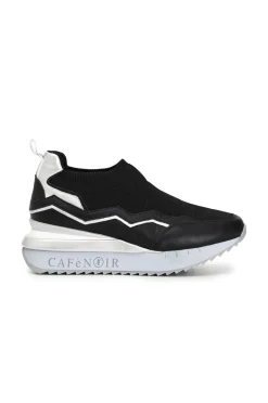 sneakers slip on in tessuto lurex e pelle nero