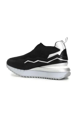sneakers slip on in tessuto lurex e pelle nero