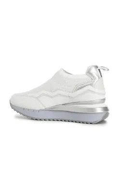 sneakers slip on in tessuto lurex e pelle bianco