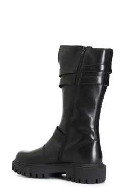 stivale donna in pelle con fibbie nero