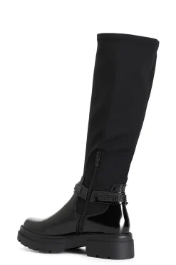 stivale elasticizzato in similpelle con fibbia nero