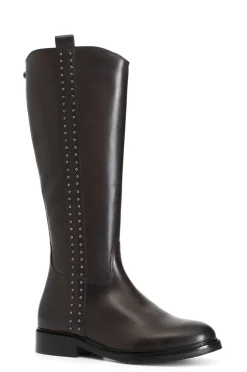 stivale in pelle con borchie laterali t.moro