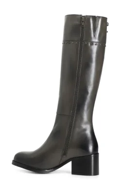 stivale in pelle con fibbia e borchie grigio