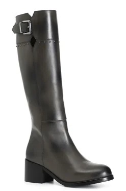 stivale in pelle con fibbia e borchie grigio